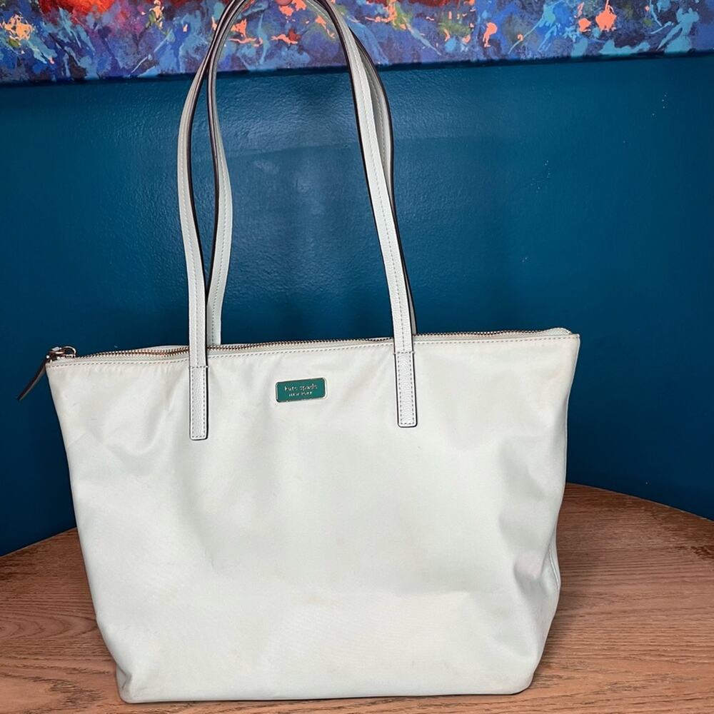 Kate Spade ♠️ Hayden Nylon Top Zip Tote Purse Shoulder Bag Spring Meadow Teal
